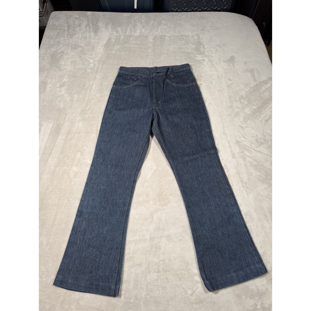 Vintage 70s Sears Thumbs Up Flare Raw Denim Blue Jeans Dead Stock Size 27x26 VTG